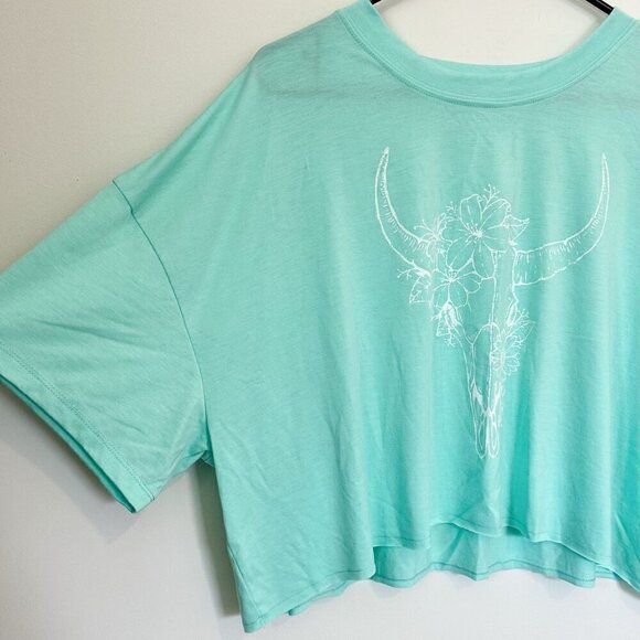 NWT Wst Cst Nordstrom Boxy Crop Oversized Mint White Cow Skull T-Shirt - Large - Picture 2 of 7